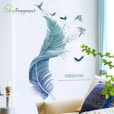 Selftek 30 pcs diy mirror wall stickers self adhesive removable round mirrors decor for home art room bedroom background decorat. Creative Stickers Blue Feather Wall Sticker Bedroom Decor Sofa Background Self Adhesive Wall Decor Room Decoration For Home Wall Stickers Aliexpress