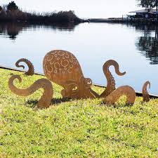 Octopus Garden Sculpture Garden Stake Monster Sculpture Dragon Metal Garden Art Garden Art Yard Art