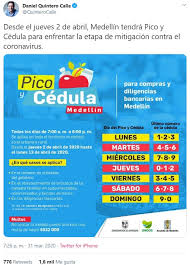 Así rige el pico y cédula en medellín para este martes 4 de agosto. En Medellin Habra Pico Y Cedula Para Compras Y Diligencias Bancarias Del 2 Al 13 De Abril