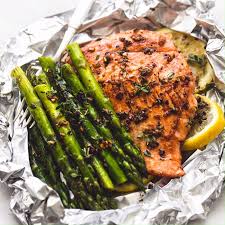 Herb Butter Salmon And Asparagus Foil Packs Video Recipes Salmon And Asparagus Healthy