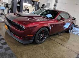 Black And Red Challenger Dodge Challenger Srt Hellcat Widebody Painted In Octane Red W Black Central Racing Stri Dodge Challenger Dodge Challenger Srt Hellcat Dodge Challenger Hellcat