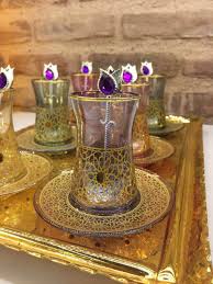 Luxurious Turkish Tea Set Handmade Copper Kahve Suslemeler Ve Evler