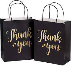 Gifts hold the power to cheer someone up in an instant, be it a small or huge one! Amazon Com Laribbons Medium Size Gift Bags Gold Foil Thank You Black Paper Bags With Handles For Wedding Birthday Baby Shower Party Favors 12 Pack 8 X 4 X 10