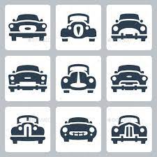 Vector Old Cars Icons Set Front View Car Icon Car Silhouette Book Folding Patterns