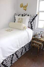 White And Gold Monogrammed Duvet And Sham Dorm Room Inspiration Apartment Bedding Dorm Color Schemes
