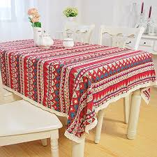 Yazi Red Mediterranean Boho Style Dining Tablecloth Cotton Linen Lace Table Cover Birth Party Valentine Table Cloth Dining Room Tablecloth Tablecloths For Sale