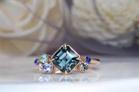Round morganite cocktail cluster ring. Cluster Ring With Bluish Green Teal Spinel Engagement Ring