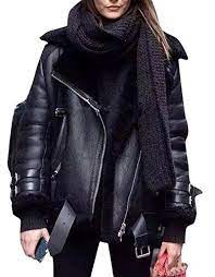 52 9 Oberora Womens Warm Lapel Faux Fur Lined Pu Faux Leather Moto Biker Coat Jacket Fashion Winter Fashion Style