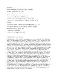 Lesson 1 India Under The English East India Company | PDF | East India  Company | British India