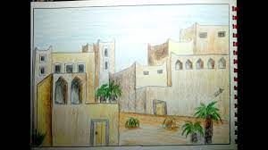 كيفية رسم بيوت شعبية تعليم الرسم للمبتدئين رسم الاحياء الشعبية youtube