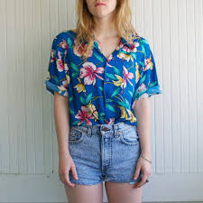 Tourist hawaian shirt floral pattern. Vintage Aqua Tropical Tourist Hawaiian Shirt L Hawaiian Outfit Hawaii Outfits Spirit Week Outfits