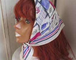 Vintage 1980s Silk Scarf Jones New York Fashion Figures Pink Purple 20 X 21  Inches