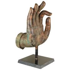 With this hand gesture, you place the right hand on top of the left hand, palms face up and thumbs lightly touching. Vintage Large Bronze Vitarka Mudra Buddha Hand Sculpture Colin Reed Art Antiques Ruby Lane