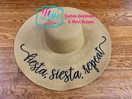 Fiesta Siesta Repeat Embroidered Floppy Beach Hat Etsy Straw Hat Beach Beach Hat Floppy Beach Hat