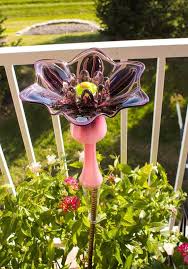 Purple Glass Flower Garden Art Totem Upcycled Vintage Glass Sculpture Yard Art Optional Painted Stem Chr Glass Garden Art Glass Garden Flowers Garden Art