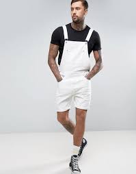 Black And White Striped Overalls Shorts Asos Short Denim Overalls In White Denim Overalls Overalls Outfit Short White Overalls Outfit