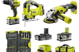 Ryobi Vorteilspaket Combo Kit Set Mit Stichsage Akkuschrauber Winkelschleifer Zubehor Bitset Akkuschrauber Bit Set Akku Winkelschleifer