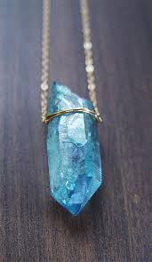 Aqua Aura Crystal Necklace Gold Filled Ooak In 2020 Blue Crystal Necklace Crystal Necklace Aura Crystals