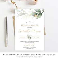 Editable Bridal Shower Invitation Greenery Gold Wedding Shower Invite Modern Calligrap Bridal Shower Cards Wedding Shower Invitations Bridal Shower Champagne