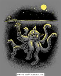 Bonus joke plus some special seasonal puns brought to you by tuxedo cat (check out their blog for more fun cat puns) Octo Puss Cat And Octopus Sea Monster Illustration