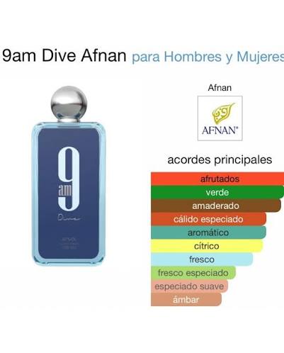 9am Dive de Afnan es una fragancia de la familia olfativa Aromática  Acuática para Hombres y Mujeres. Esta fragrancia es nueva. 9am Dive se  lanzó en 2022. 🎵 Las Notas de Salida