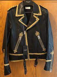 7800 Saint Laurent Paris Black Officer Leather Biker Jacket Hedi Slimane Sz 50 Fashion Clothing Shoes Accessori Jackets Saint Laurent Paris Saint Laurent
