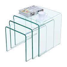 Coffee table inverted triangle ash base solid tempered glass top. Framodo Bent Glass Coffee Table Set Of 3 Pcs Stacking Nesting End Side Tables Set Living Room Clear Tempered Glass Amazon In Home Kitchen