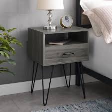 Welwick Designs Modern Slate Grey 1 Drawer Hairpin Leg Side Table Hd8133 The Home Depo Side Table Decor Bedroom Modern Side Table Bedroom Side Tables Bedroom