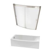 The store smells like lumber and potential. American Standard Ovation 60 In Standard Fit Bathtub Kit With Left Hand Drain And Sliding Tub Shower Door In Satin Nickel Td001l Ov 011 295 The Home Depot Tub Shower Doors Shower Doors Shower Tub