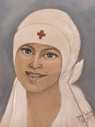 A Red Cross nurse writing down the last words of a British soldier, 1917.