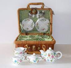Children Tea Set In Basket Porcelain With Flatware Floral Pattern Girl S Toy Tea Set Vintage Toy Tea Set Kids Tea Set Tea Sets Vintage
