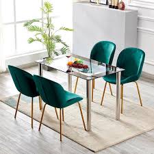 Emerald Green Peacock Blue 2 Velvet Fabric Dining Chairs Etsy In 2020 Green Dining Chairs Glass Table Living Room Fabric Dining Chairs