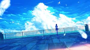 Download 1920x1080 Anime Landscape Scenery Clouds Anime School Girl Back View Wallpapers For Widescreen Wallpapermaiden
