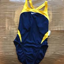 Nwt Nike Blue Yellow One Piece Swimsuit Logo Nwt