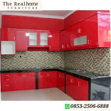Warna biru terang dapat menciptakan tampilan yang bersih dan jernih. Jual Kitchen Set Dapur Minimalis Hpl Merah Terbaru Kab Jepara Luqman Jaya Furniture Tokopedia