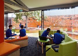 St Monica S College Library In Melbourne Branch Studio Architects Adds Timber Clad Extension Outdoor Learning Spaces School Library School Architecture