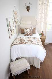 Ivory Tan Cowhide Dorm Bedding Set Dorm Room Bedding Boho Dorm Room College Dorm Room Decor