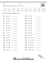 Addition worksheets and online activities. Math Addition Facts To 20