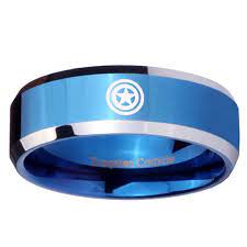 Tungsten Captain America Shiny Blue Ip Silver By Customjewelry14 Engraved Wedding Rings Engraved Rings Fantasy Jewelry