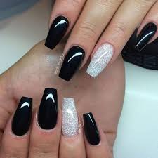Black Acrylic Nails Coffin With Glitter More Than Hundred Different Kinds Of Glitter Acrylic Nail Designs For This Winter Are Interesting And Wonder In 2020 Black Nail Designs Coffin Nails Designs Prom Nails