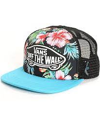 Vans Beach Girl Hawaiian Floral Trucker Hat Zumiez Vans Hats Flat Bill Hats Trucker Hat
