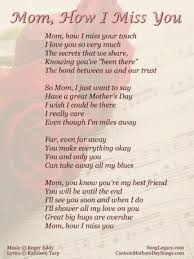 Lyric Sheet For Original Mother S Day Song Mom How I Miss You Miss My Mom I Miss My Mom Miss Mom