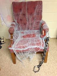 Insane Asylum Chairs Cloth From Dollar Tree And Chains From Dollar Store Working With What I Asylum Halloween Insane Asylum Halloween Halloween Party Themes