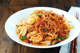 Spicy Seafood Japchae Korean Stir Fried Sweet Potato Noodles Recipe Sweet Potato Stir Fry Sweet Potato Noodles Potato Noodles