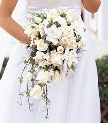 White Rosebuds And Gardenia Cascading Bouquet Cascading Wedding Bouquets Flower Bouquet Wedding Cascading Bridal Bouquets
