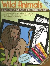 Coloring pages fox pattern stained glass art glass animals stained glass patterns. Wild Animals Stained Glass Coloring Kit With Vellum Style Sheets Colorful Markers