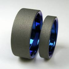Titanium Wedding Band Set Cobalt Blue And Matte Gray Titanium Wedding Band Sets Titanium Wedding Band Mens Wedding Rings