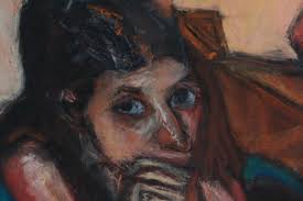 Mid Century Lady Wondering Pastel Painting Unsigned Framed