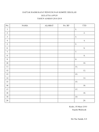 Check spelling or type a new query. Daftar Hadir Rapat Penyusunan Komite Sekolah