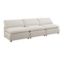 3-seater White Armless Sofa Modern Modular Combination Couch Linen Filled  with Down Feather Chair with Removable Ottoman